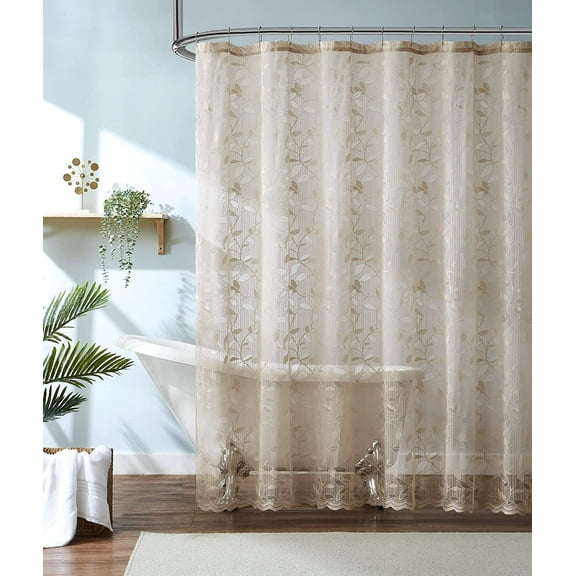 Warm Home Designs 72" W x 84" L Linen Lace Shower Curtain. GR Linen 84