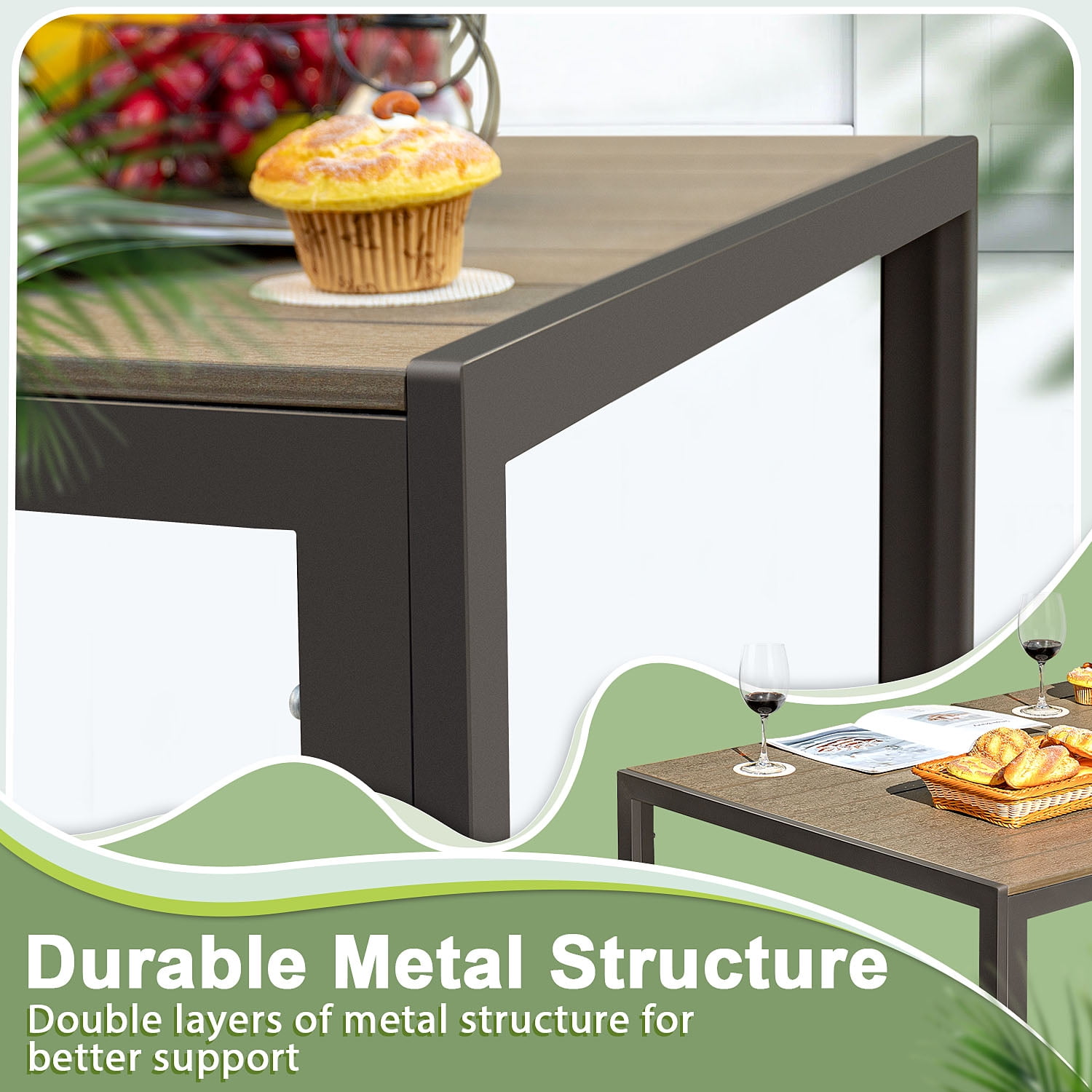 Devoko  Patio Dining Table 59" x 35" Outdoor Furniture Metal Rectangular Table, Brown