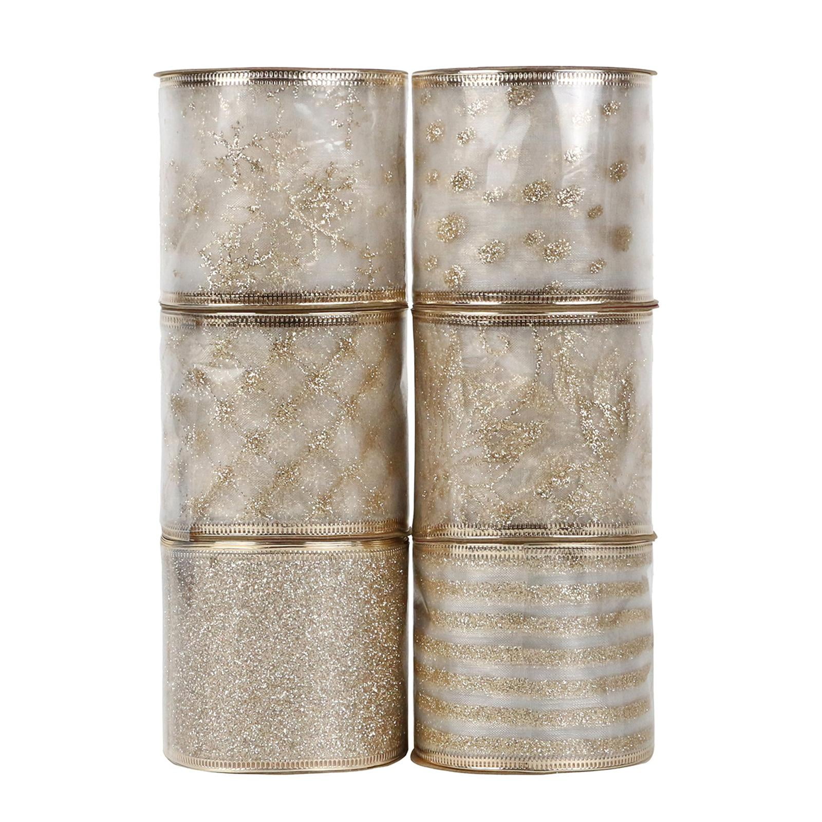 FVDPWYE 6Pcs Glitter Ribbons Wired Edge DIY Craft Gifts Wrapping Trim Champagne Gold