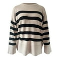 thumbnail image 6 of Duoif Womens Sweaters Women's Striped Round Neck Sweater - Loose Knit Winter Pullover Sweaters for Women Khaki M, 6 of 7
