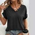 thumbnail image 4 of Busydd Womens Summer Tops Casual V-Neck Short Sleeve T-Shirt Tops Solid Basic Loose Fit Blouse Tops, 4 of 8