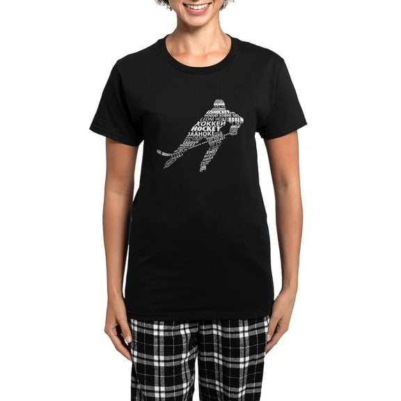 CafePress - Hockey Languages Typography Pajamas - Women's Short Sleeve Print T-Shirt and Pants Dark Cotton Pajama Set