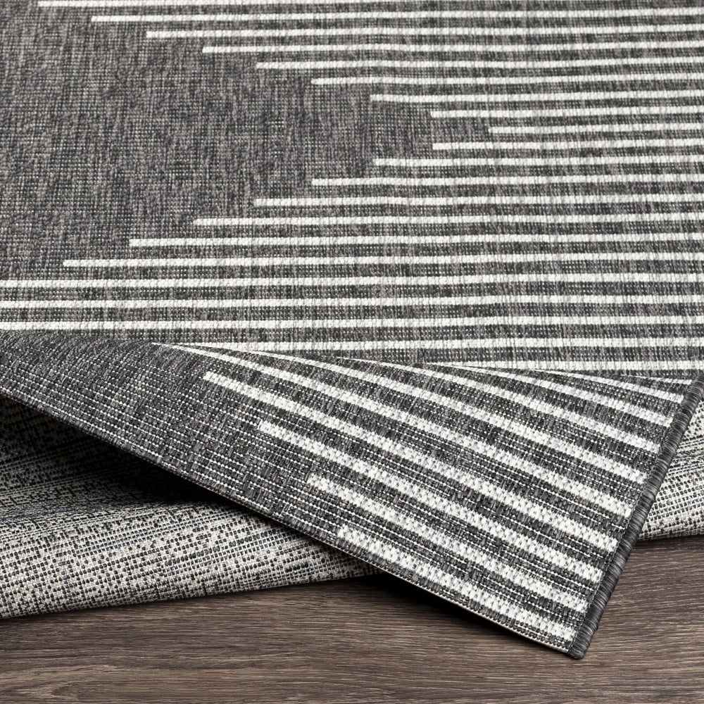 Livabliss Outdoor Rugs, 5x8 Eagean Global Black Area Rug for Patio, Porch, Deck, Backyard, Waterproof Indoor Outdoor Carpet (5'3" x 7'7")