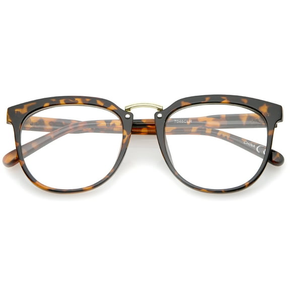 sunglassLA Unisex Classic Metal Bridge Square Flat Clear Lens Horn Rimmed Eyeglasses 55mm (Tortoise-Gold / Clear) - 55mm