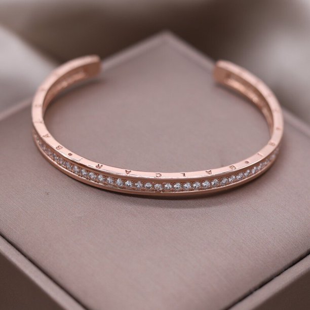 Pulsera ajustable con nudo de circón completo para mujer, brazalete de lujo, exquisito, chapado en oro real de 14K, apertura de fiesta de boda, elegante Fivean unisex