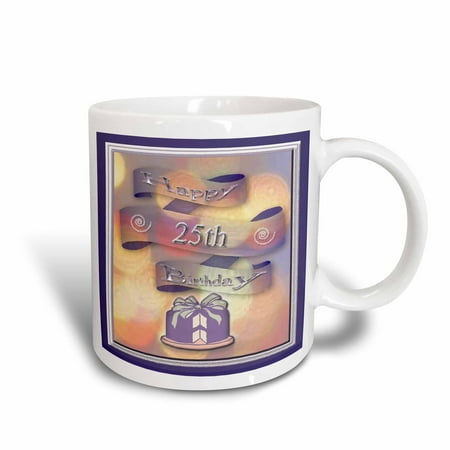 - 3dRose Ribbon and Cake Happy 25th Birthday, Ceramic Mug, 11-ounce