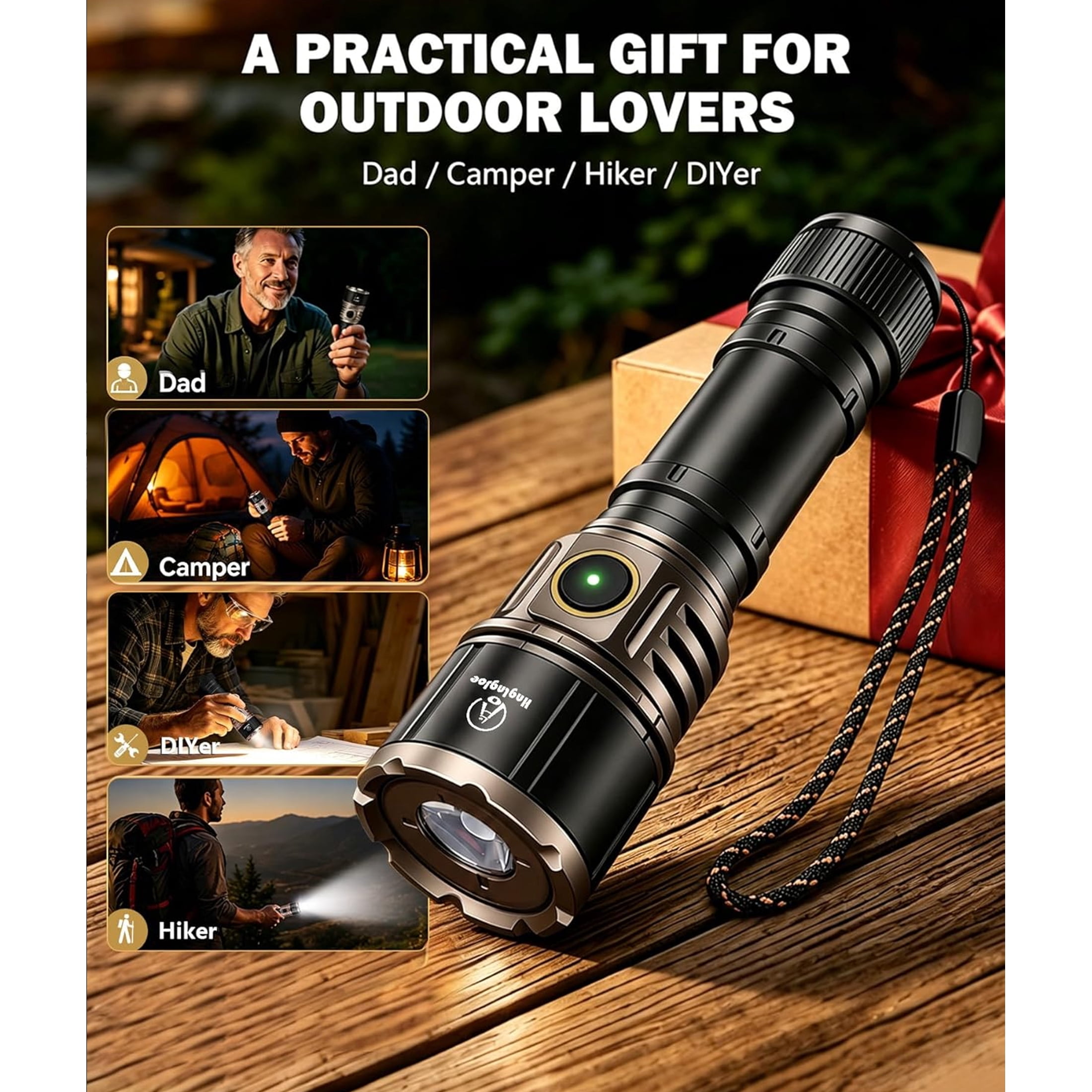 Flashlight Rechargeable, 5000 Lumens Tactical Flashlight with Ignition Lens, 5 Modes IP65 Water Resistant Flashlights for Home, Camping, Power Outages