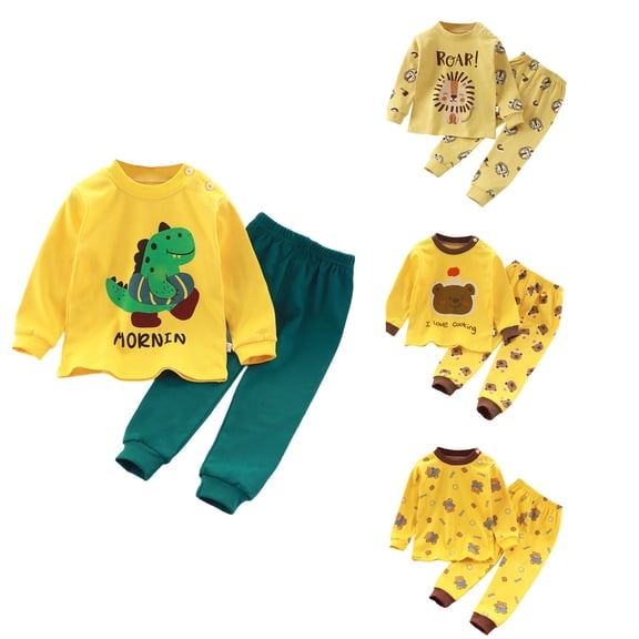 SROBPTY Toddler Outfits Sets, 2 Pieces Sets for Kids, Kids Boys and Girls Printed Round Neck Long Sleeve Top and Elastic Waist Pants Sleepwear Home 2 Piece Set Yellow,7-8 Years