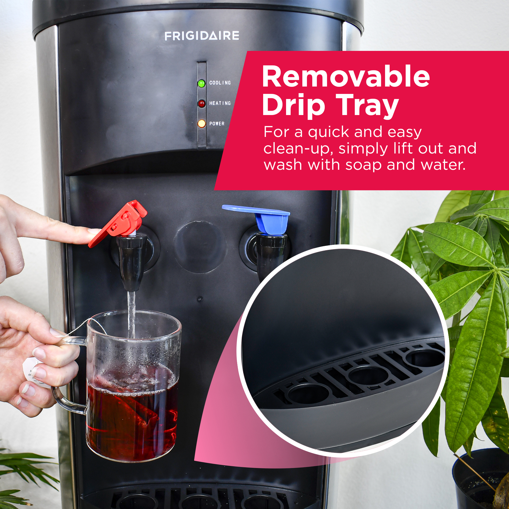 Frigidaire Top Load Hot & Cold Water Cooler Dispenser, Fits 3 and 5 Gallon Bottles, Stainless Steel