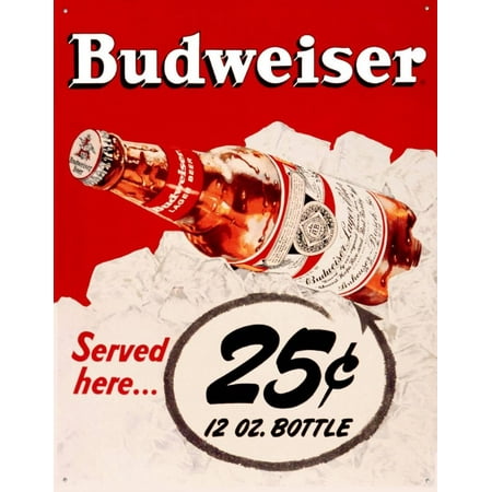 25 Cents Tin Sign - Budweiser 25 Cents Tin Sign - 12.5x16