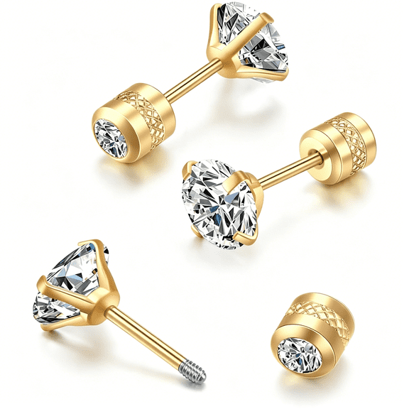DESIGNICE Flat Screw Back Stud Earrings,Safety Screw on Flatback Cz Earrings for Cartilage Piercing for Women Men Hypoallergenic