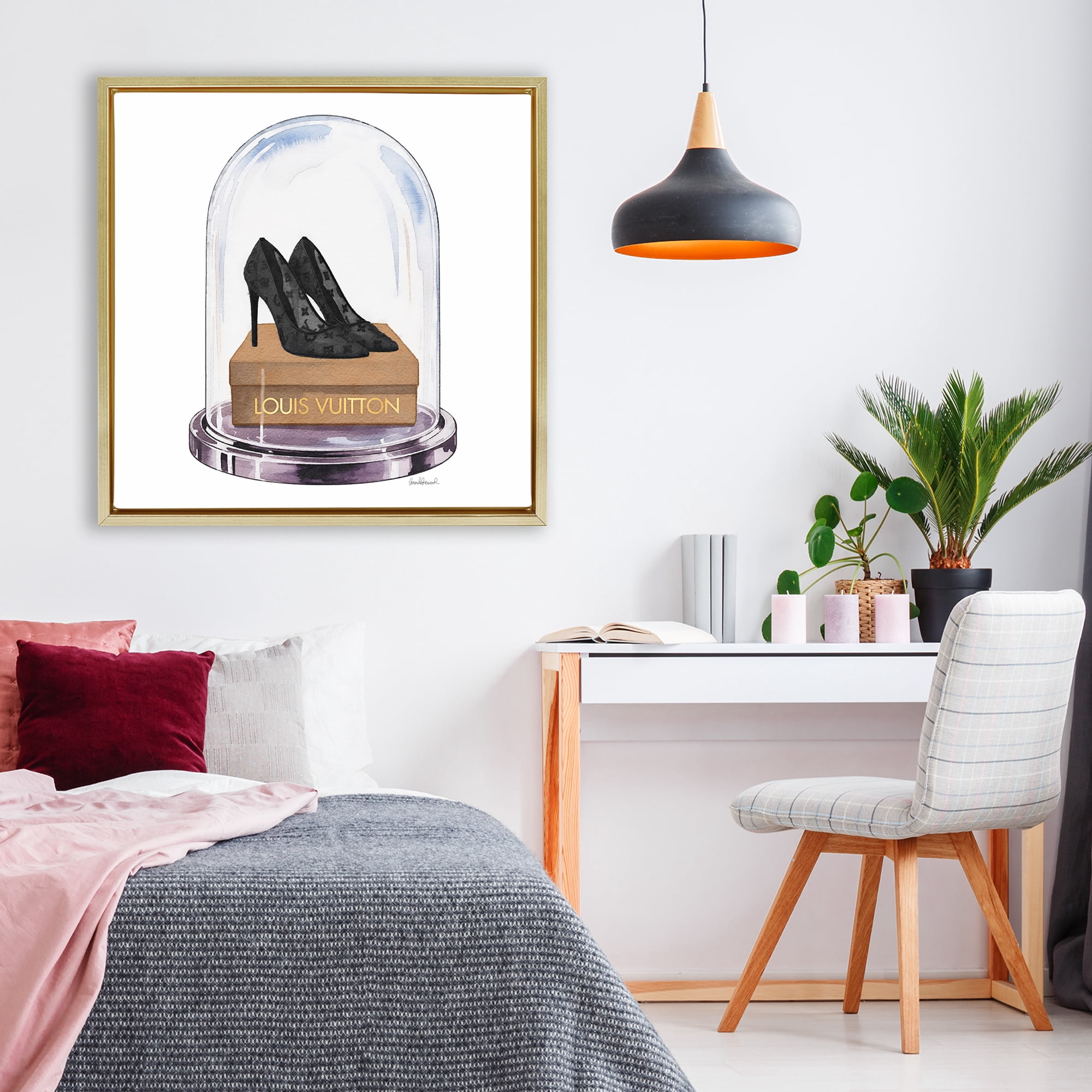 Stupell Industries Black Heels in Bell Jar Gold Framed Floater Canvas Wall Art, design by Amanda Greenwood