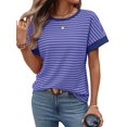 thumbnail image 2 of Women'S Short Sleeve Knit Tops Trendy Crewneck Striped T Shirts Casual Summer Blouses Outfits M, 2 of 10