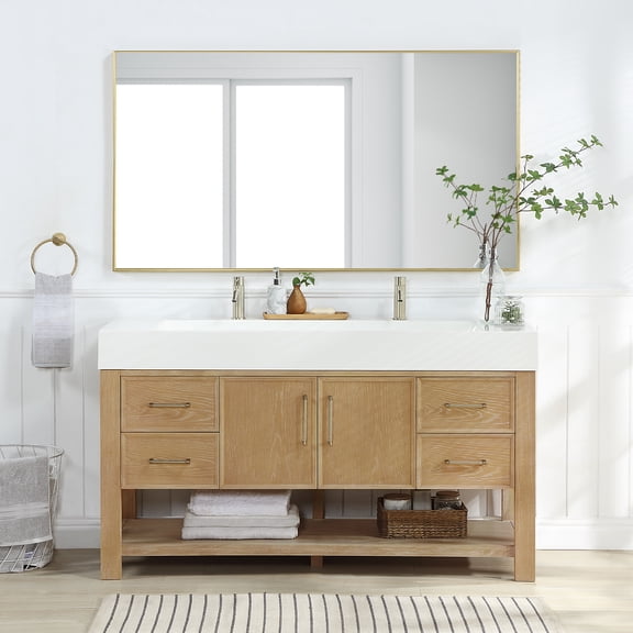 Vera 60" Single Bath Vanity in Washed Ash Grey w/ White Integrated Sink & Mirror