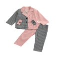 thumbnail image 1 of CNKOO Enfants Bébés Filles Blazer Vêtements Formels Carreaux Imprimés Patchwork Manches Longues Veste à Simple Boutonnage+pantalon Ensemble Rouge 2-3 Ans, 1 of 8