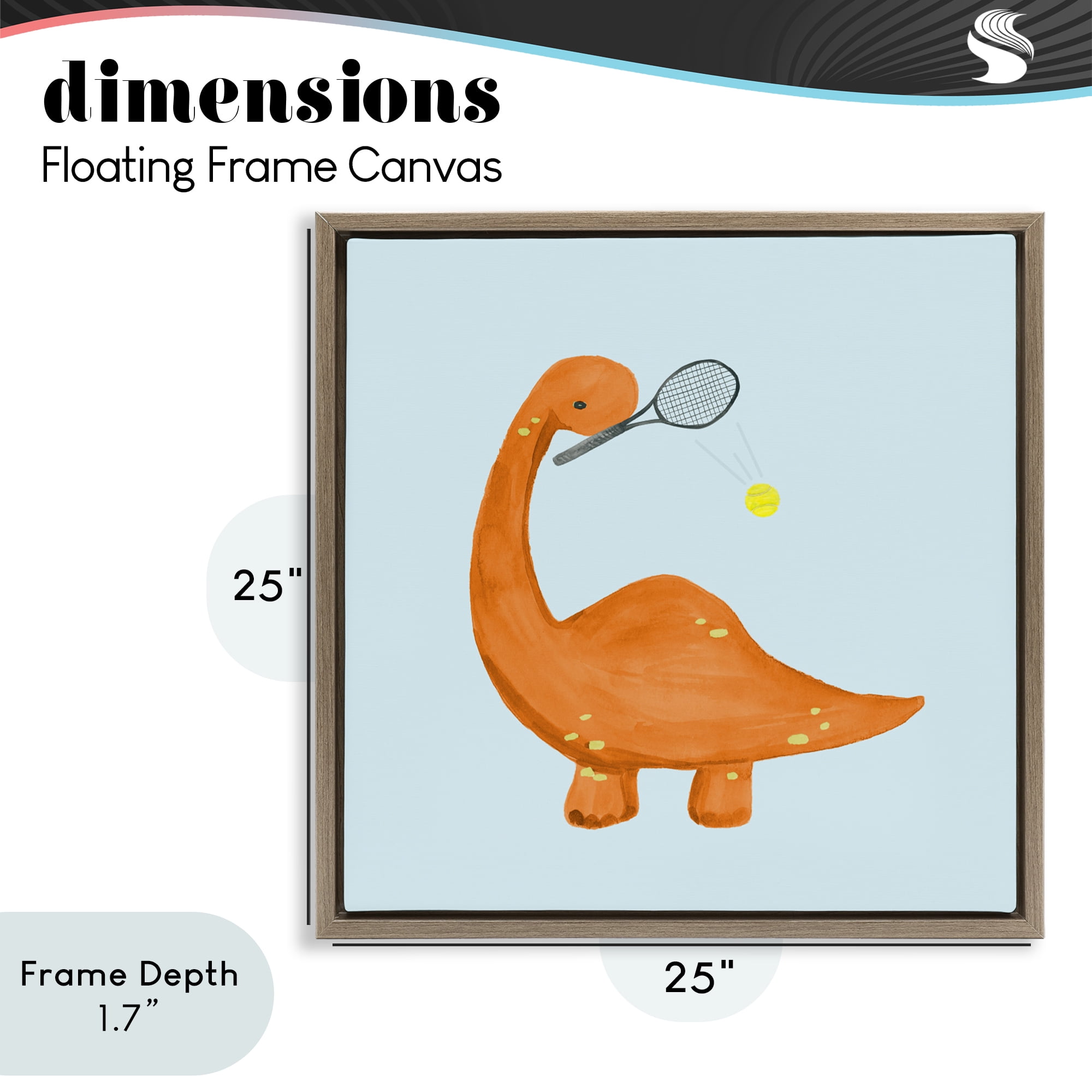 Stupell Industries Baby Dino Playing Tennis Brown Framed Floater Canvas Wall Art, design by Lucille Price