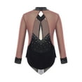 thumbnail image 4 of YiZYiF Girls Long Sleeve Gymnastics Leotard Color Block Glittery Bodysuit for Dance Figure Skating Dusty Pink 6, 4 of 7