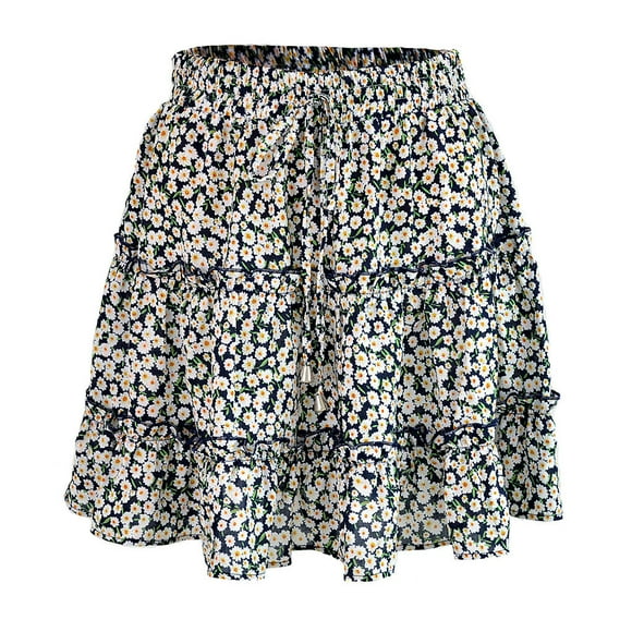 Women Floral Pleated Flouncing Skirt High Waist Girls Women flouncing A-Line Mini Skirt