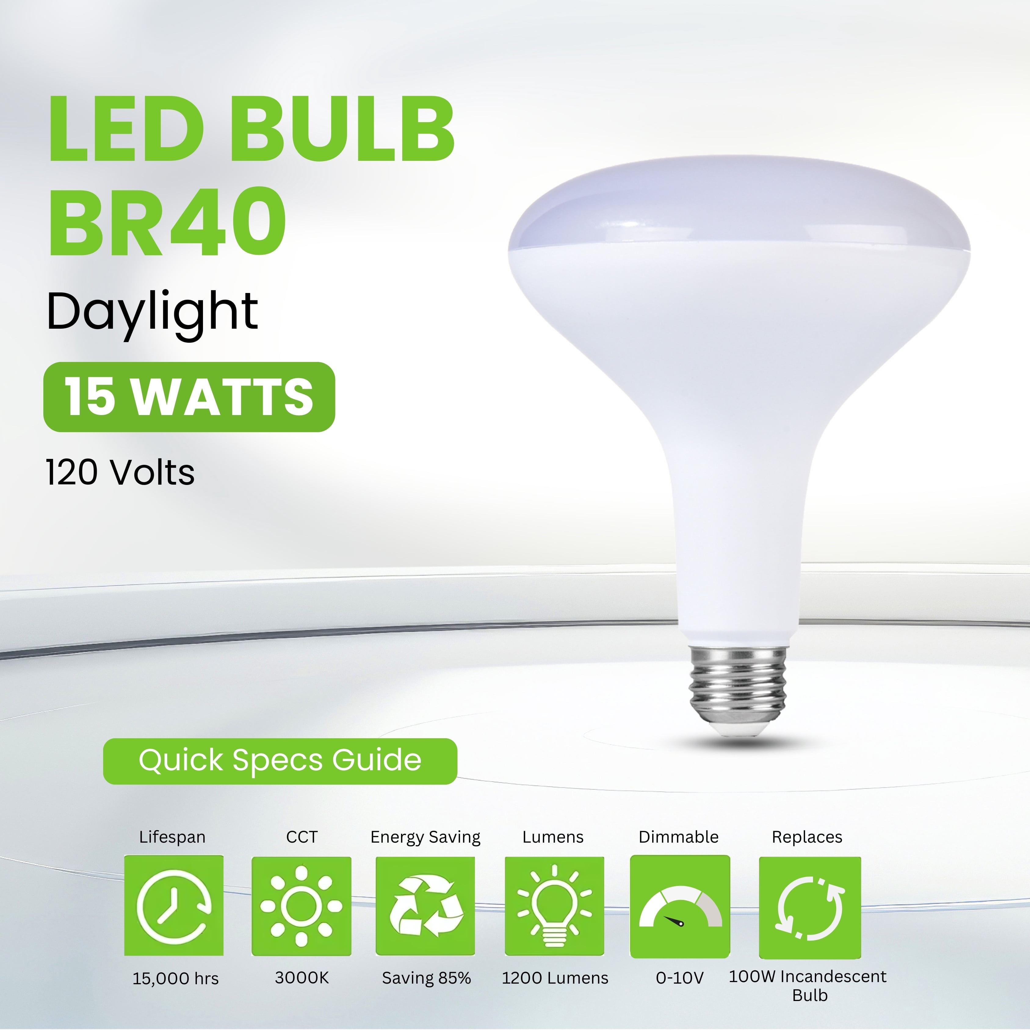 GREENLIGHTDEPOT BR40 Light Bulbs, LED Indoor Flood Light, Dimmable, CRI80 3000K White, 100W Equivalent 15W, 1200 Lumens, E26 Base, Indoor Residential Home Recessed Can Lights, High Lumens ETL(24 Pack)