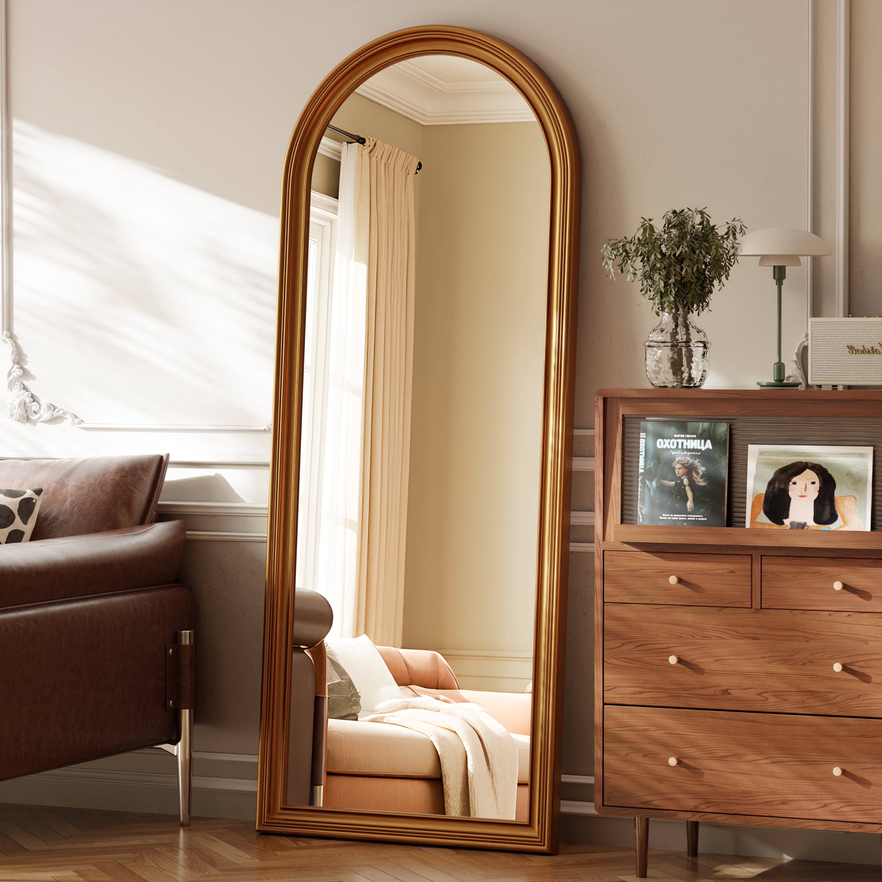 AUROMIR 32"x71" Arched Antique Full Length Mirror Vintage Home Decor Floor Mirror,Antique Gold