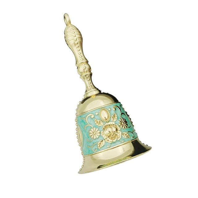 Esquirla Decorative Hand Bell Loud and Clear Sound Retro Call Bell for School Wedding Green Golden