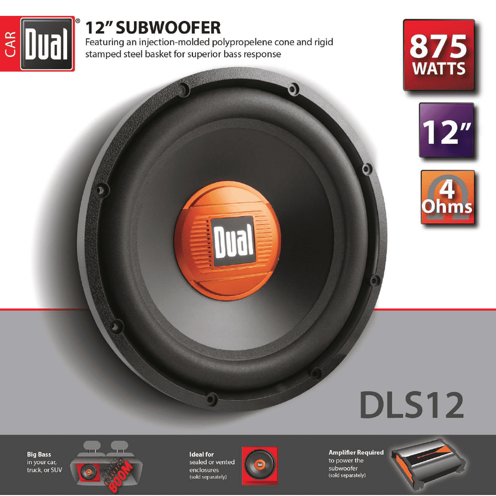 Dual Electronics High Performance Subwoofer, DLS12, 12", 875 Watts