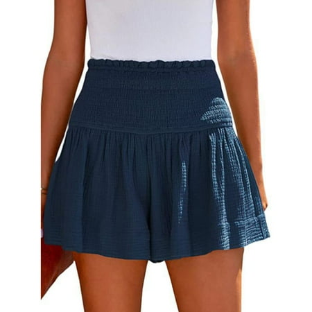 

TINYSOME Women Shirred High Waist Wide Leg Ruffle Hem Shorts Casual Beach Resort Wear