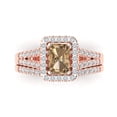 thumbnail image 2 of 1.57 ct Brilliant Emerald Cut Champagne 18K Rose Gold Halo Solitaire with Accents Engagement Bridal Wedding Ring Band Set size 5.25, 2 of 7