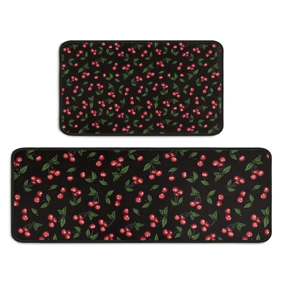 Black Christmas Cherry Pattern Kitchen Rugs Sets Of 2,Anti Fatigue Kitchen Mat Rugs Non Slip Washable,Decorative Kitchen Floor Mats for Kitchen,Sink,Laundry,17"X30" 17"X47"