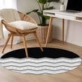thumbnail image 4 of Round Rugs 4Ft, Black Grey Round Area Rug Washable Indoor Throw Carpet, Geometric Chevron Print Wavy Striped White Soft Non Slip Circle Rug for Kitchen Nursery Room Home Decor Aesthetic, 4 of 8