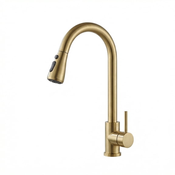 High Arc Pull-Down Kitchen Faucet, Brushed Gold, Single Hole Deck Mounted, 3-Mode, 1 Count for RV/Bar/Utility