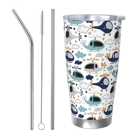 

Logiee Cartoon Helicopters Print 20OZ Car Cup with Lid Stainless Steel Vacuum Insulated Double Wall Travel Tumbler Durable Insulated Coffee Mug Thermal Cup with Straw-Straw Three-piece Set