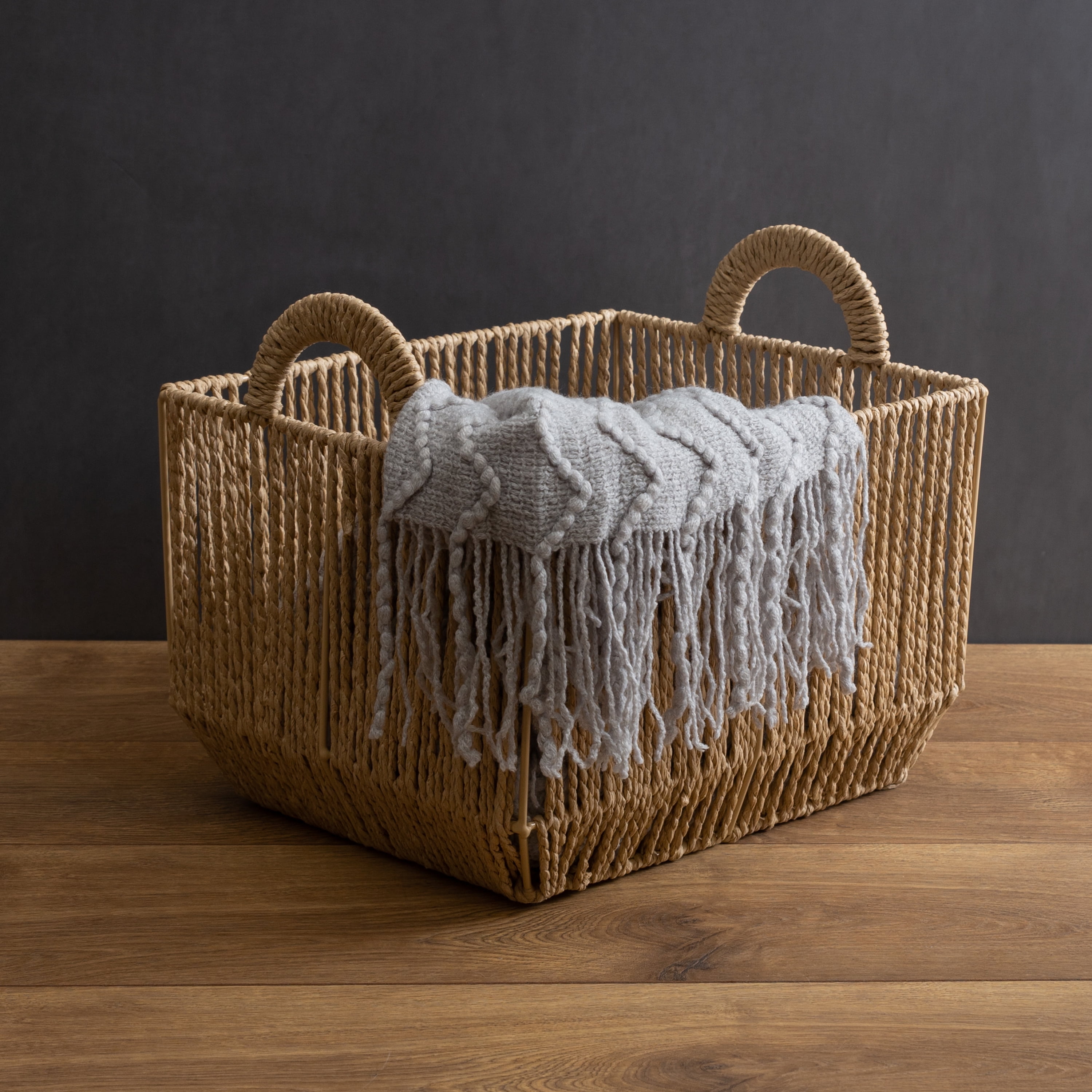 Simplify Vertical Weave Storage Basket Vertical Weave Paper Rope, Decorative Baskets, Handles