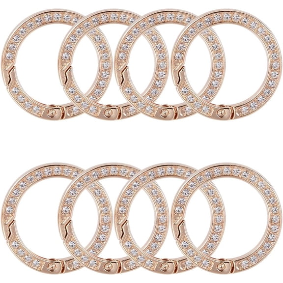 8Pcs Rhinestone O Ring 0.97 Inch Bling Gate Rings Bulk Light Gold Round Spring Clips Carabiner Snap Clip Buckle for DIY Jewelry Keychain Making Handbag Purse Bags Strap Car Keyring