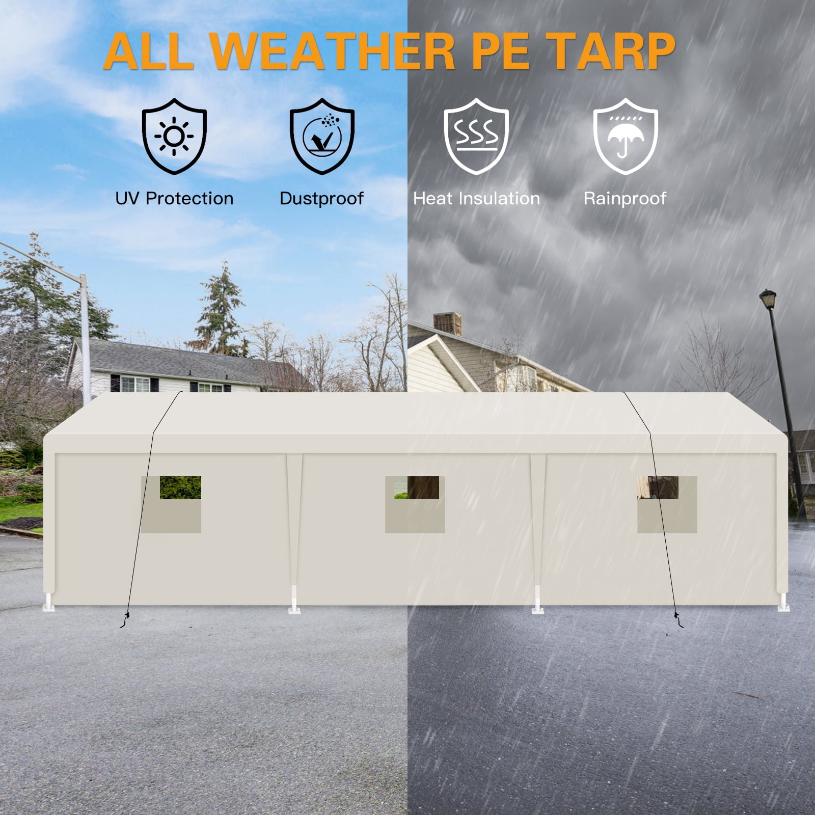Carport, 10×30 Heavy Duty Portable Carport Garage Tent for Outdoor Storage Shelter white with window