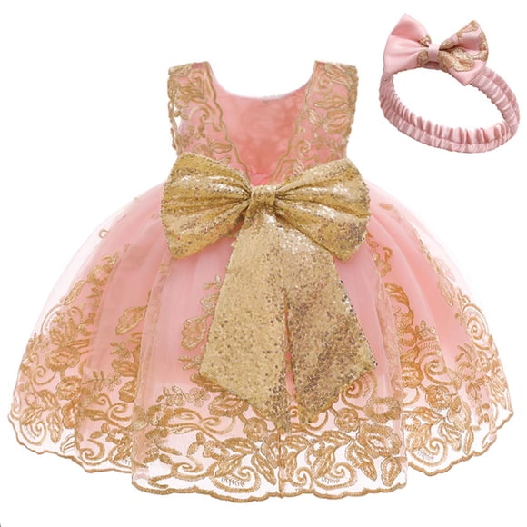 Vestido CMMCHAAH de encaje rosa para bebé niña, fiesta, 90 cm