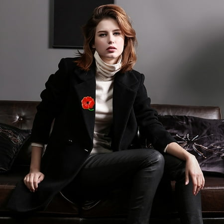 - Large Poppy Flower Brooch Lapel Badge Pin Gold Brooch for Women Red Enamel Flower Pin Brooch