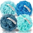thumbnail image 1 of wonima11 Loofah Sponge, XXL Large Loofah 100g 4 Pack, Bath Sponge Soft Mesh Shower Loofah for Men, Body Scrub, Shower Pouf Bath Accessories, for Body Wash, Soap (Blue), 1 of 1