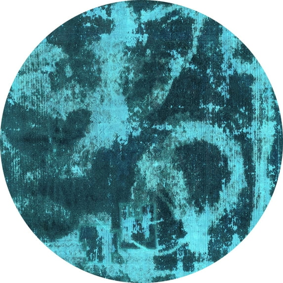 Ahgly Company Indoor Round Abstract Turquoise Blue Modern Area Rugs, 8' Round