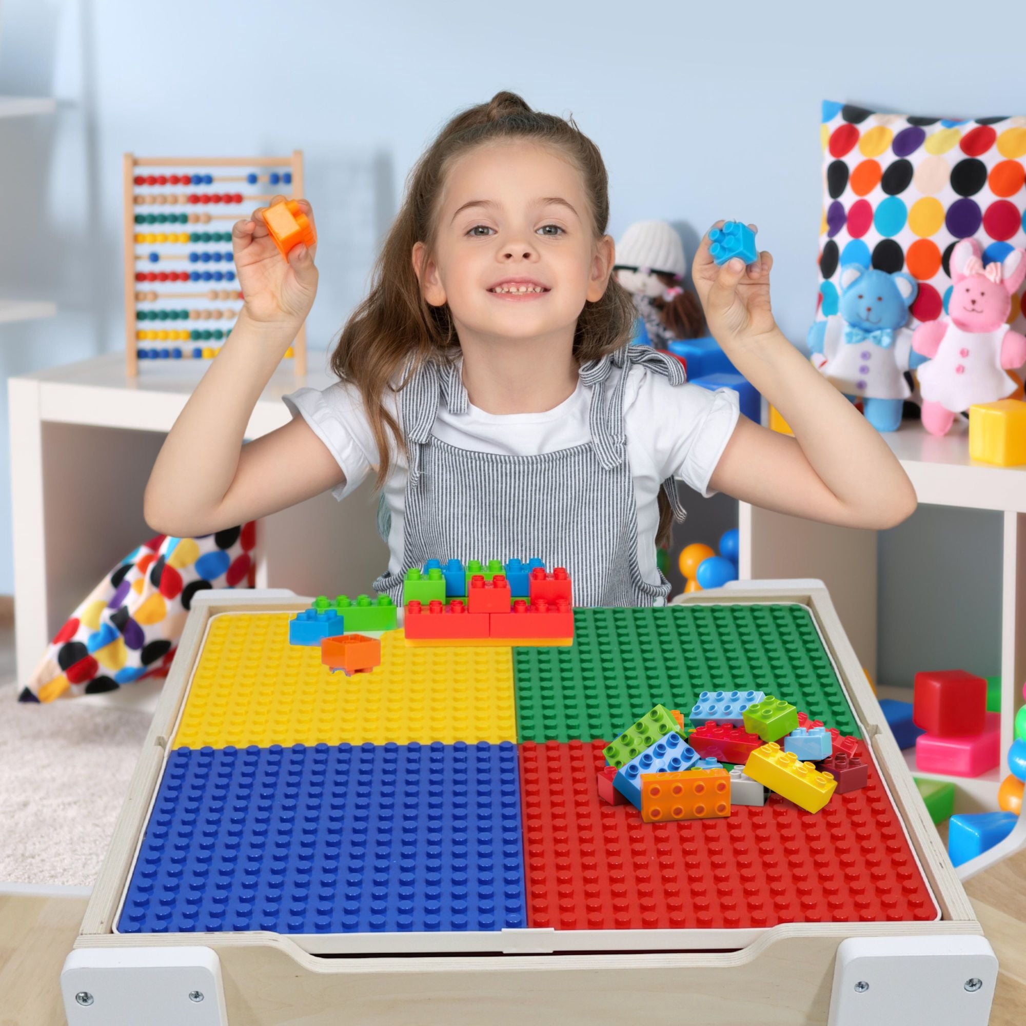 Teamson Kids Multi-Activity Table with Reversible Tabletop & Chairs Set