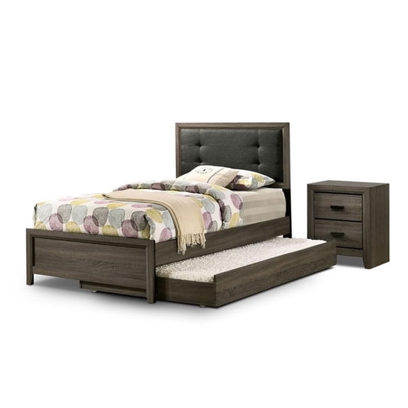 FOA Livorn 3-Piece Gray Wood Bedroom Set - Full   Nightstand   Trundle