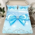 thumbnail image 2 of Manfei Cartoon Blue Ribbon Queen Sheet Sets, Princess Bowknot Bow Flat Sheet, Teen Boy Girl Kid Queen Fitted Sheet, Super Cozy Room Decor, 4-Piece, 2 of 7