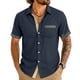 thumbnail image 1 of Camisas de Verano Casuales de los Hombres Impresas Camisa de Manga Corta Parchada para Hombres, Contraste Cuello Botón Arriba con Bolsillo de Pecho, 1 of 5