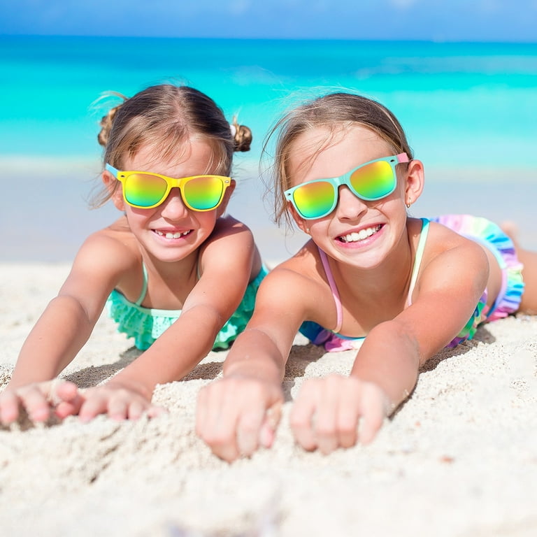 Mocoosy Foldable Kids Sunglasses Bulk 18 Pack Neon Sunglasses with UV400 Protection Birthday Party Favor Beach Luau Graduation Party Supplies