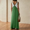 thumbnail image 7 of Womens Summer Satin Dress 2025 Color Block Loose V Neck Contrast Patchwork Flowy Beach Vacation Maxi Dresses, 7 of 7