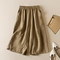 thumbnail image 5 of LbsKUS Cropped Wide Leg Pants for Women Cotton Linen Culottes Pants Fashion Elastic High Waist Flowy Palazzo Capri Pants with Pockets，Khaki，M, 5 of 6