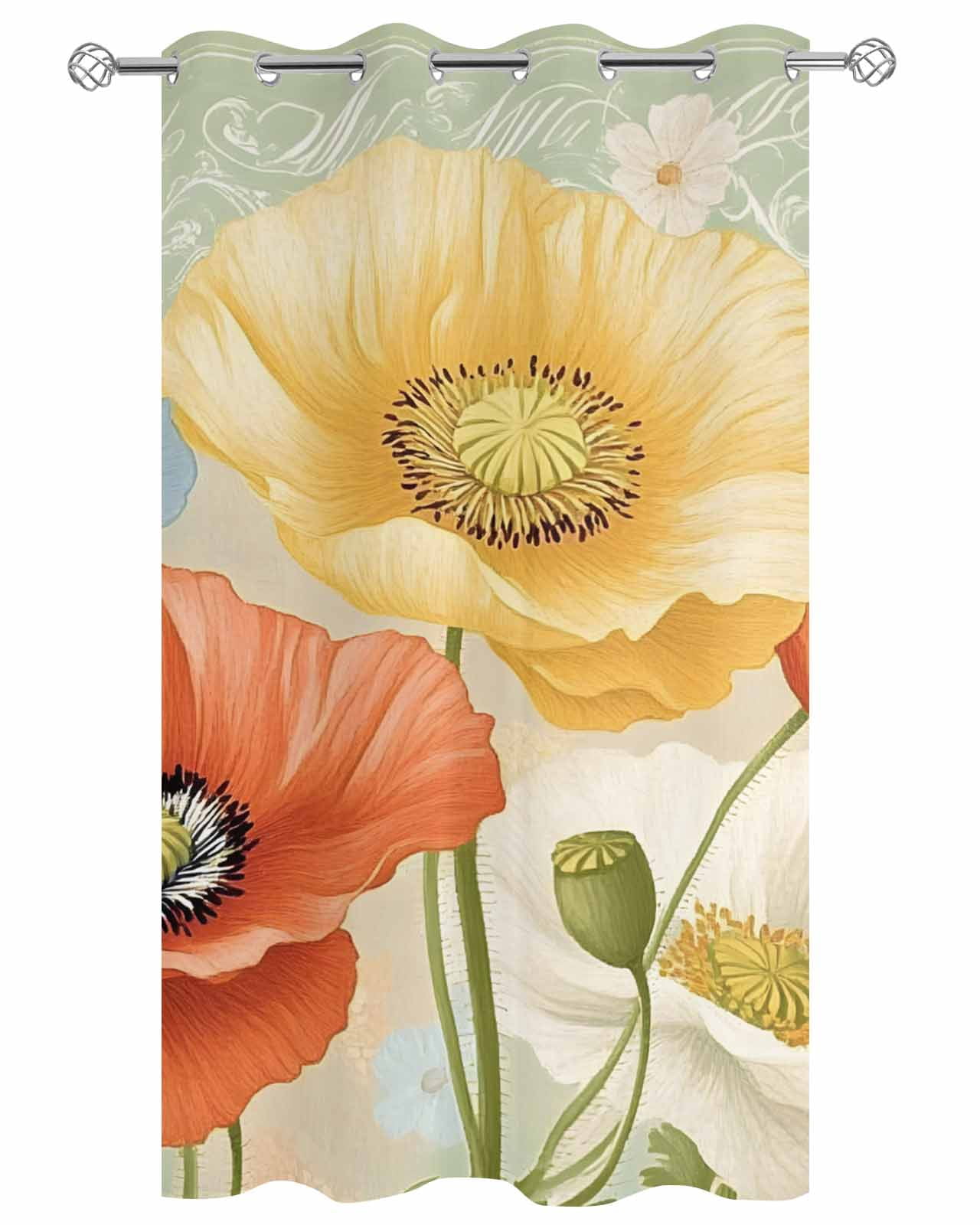 nqOlkjepod Outdoor Curtains for Patio Waterproof, Retro Spring Floral Outdoor Privacy Panels Grommet, Watercolor Summer Flower Farmhouse Blackout Outside Curtains for Porch/Cabana 54"x95", 1 Panel