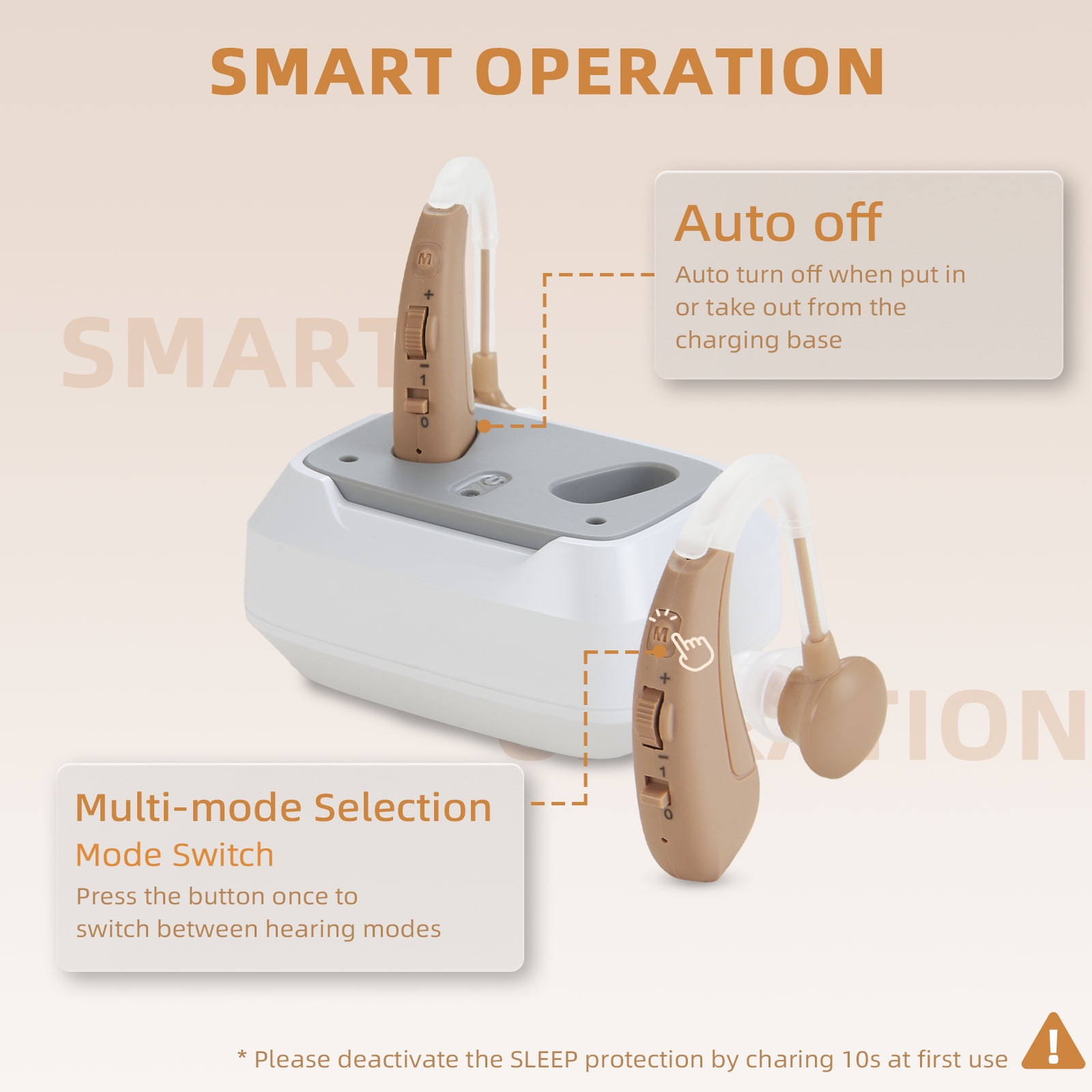 Delmicure Rechargeable Hearing Aids for Seniors, 4-Mode, Digital, Magnetic Charging, VHP-1011, Slide Control, Beige