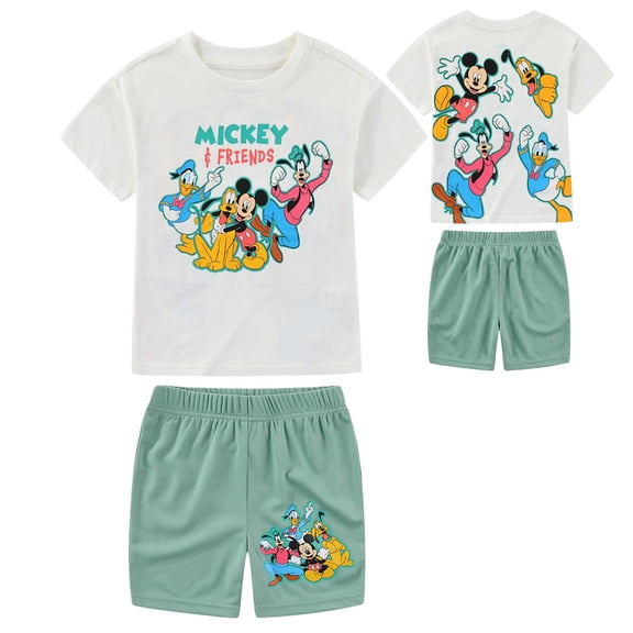 Disney Mickey Mouse Donald Duck Goofy Pluto Short Sleeve T-Shirt and Mesh Short Set (Boys), 2 Piece Set, Sizes 2T-7