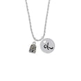 thumbnail image 2 of Delight Jewelry Silvertone Small Beehive with 4 Bees Silvertone Script Initial Disc - K - Charm Necklace, 20"+3", 2 of 4